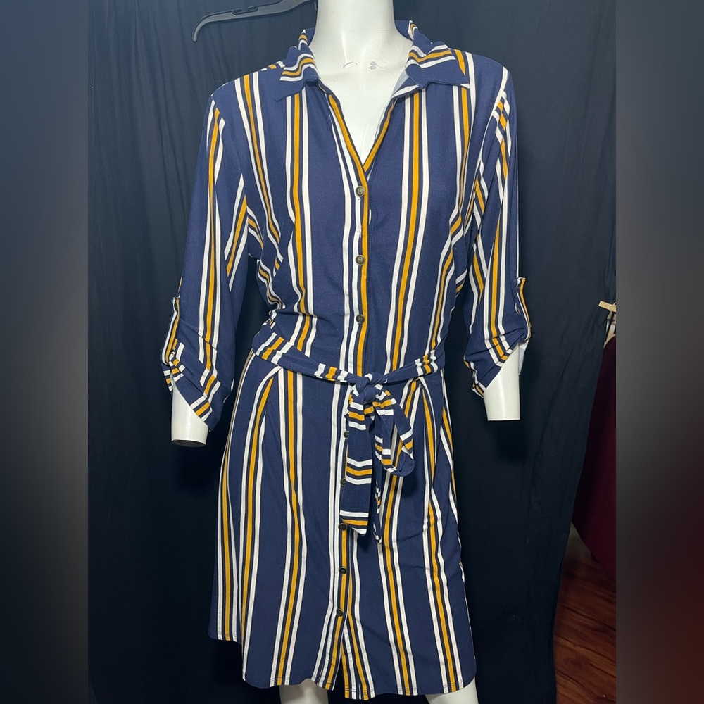Derek Heart Plus Striped 1X Polyester 3/4 Sleeve Dress